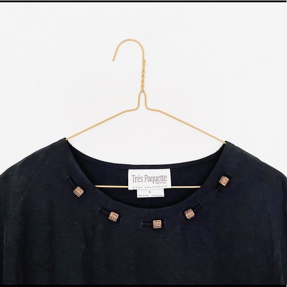 vintage 80s black blouse with gold bead details - small - Picture 6 of 8